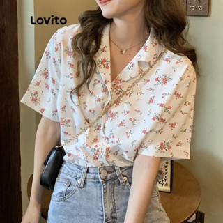 Lovito Blusa Casual Floral com Gola para Mulheres LNA04037 (Branco)