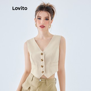 Lovito Tops de Cropped com Frente de Botões e Decote V sem Mangas para Mulheres L49ED017 (Damasco)