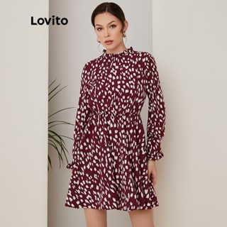 Lovito Vestido Elegante De Manga Longa Bolinhas A Line L21EN079 (Redwood)