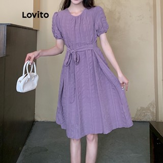 Lovito Vestido Casual A-Line Maxi com Cinto para Mulheres LNE04137 (Roxo)