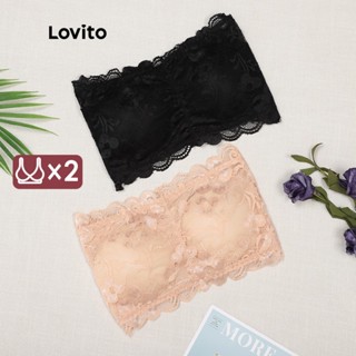 Lovito Conjunto De 2 Peças de Sutiã Sexy em Renda Sem Alças Top Faixa