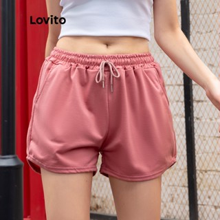 (Item Essencial) Lovito Shorts Causal Sólido Com Cordão Shorts Esportivos Para Mulheres