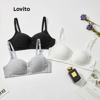 Lovito Casual Sutiã Feminino Liso de Algodão com Alça Ajustável L50AD050 (Cinza/Branco/Preto)