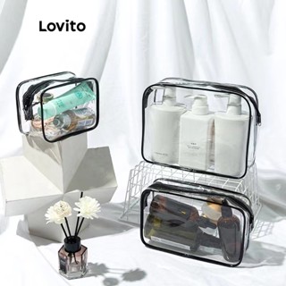 Lovito Casual Bolsa de Maquiagem Feminina Transparente de PVC Para Viagem e Cosméticos L50AD184 (1 / 2 / 3)