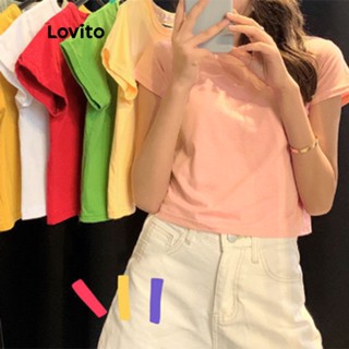 (Item Essencial) Lovito Casual Plain Slim Fit Camiseta Básica para Mulher