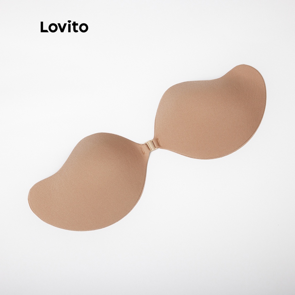 (Item Essencial) Lovito Casual Suitiã Adesivo Com Bojo Acessório De Lingerie Liso Respirável Antiderrapante De Silicone Sutiã Push Up Para Mulheres