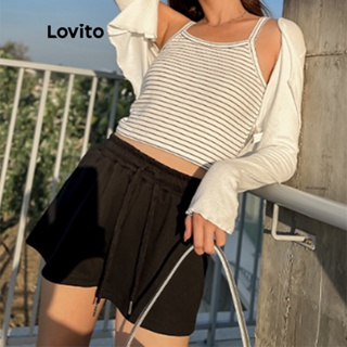 (Item Essencial) Lovito Shorts Causal Sólido Com Cordão Shorts De Verão Para Mulheres em Oferta na Shopee