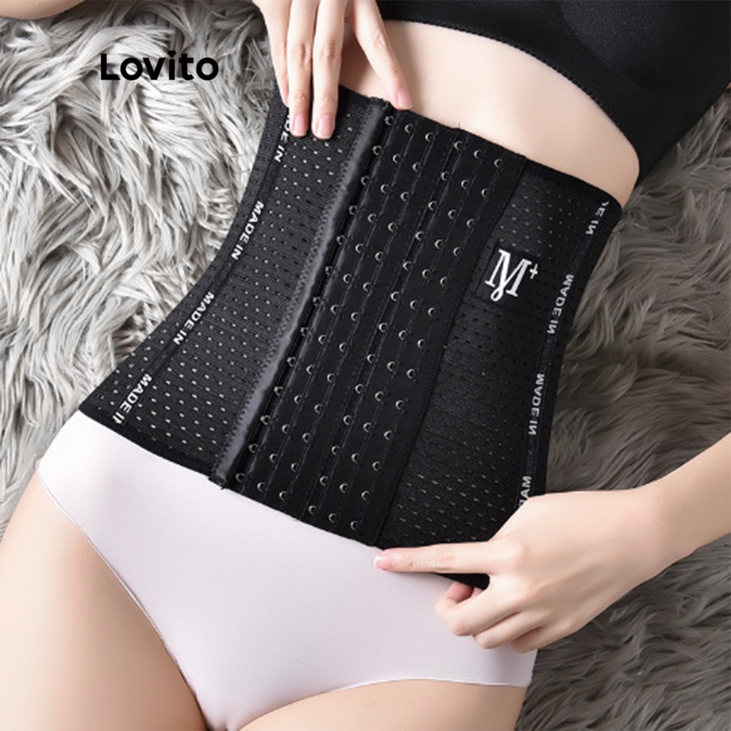 (Item Essencial) Lovito Casual Shapewear Letra Imprimir Faixa de Suor Respirável Espartilho Treinador de Cintura Espartilho em Oferta na Shopee