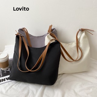 Lovito Casual Bolsa de Ombro Feminina Lisa com Zíper L50AD113 (Cáqui/Marrom/Cinza/Preto)