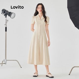 Lovito Casual Vestido Feminino Liso Básico com Botão L49AD068 (Off White)