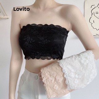 (Item Essencial) Lovito Feminino Sutiã Sexy em Renda Sem Alças