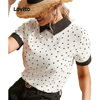 (Item Essencial) Lovito Casual Blusa Gola Contrastante Classey Heartshape