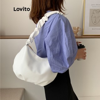 Lovito Casual Bolsa de Ombro Feminina Lisa Pequena Plissada com Zíper L50AD117 (Branca/Roxa/Verde/Amarela)