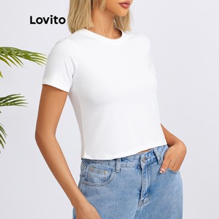 (Item Essencial) Lovito Slim Fit Casual Camiseta Básica de Pescoço para Mulher