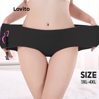 Lovito Curvas Plus Size Calcinha Feminina Casual Lisa Sem Costura LPS09095 (Damasco/Branco/Preto)