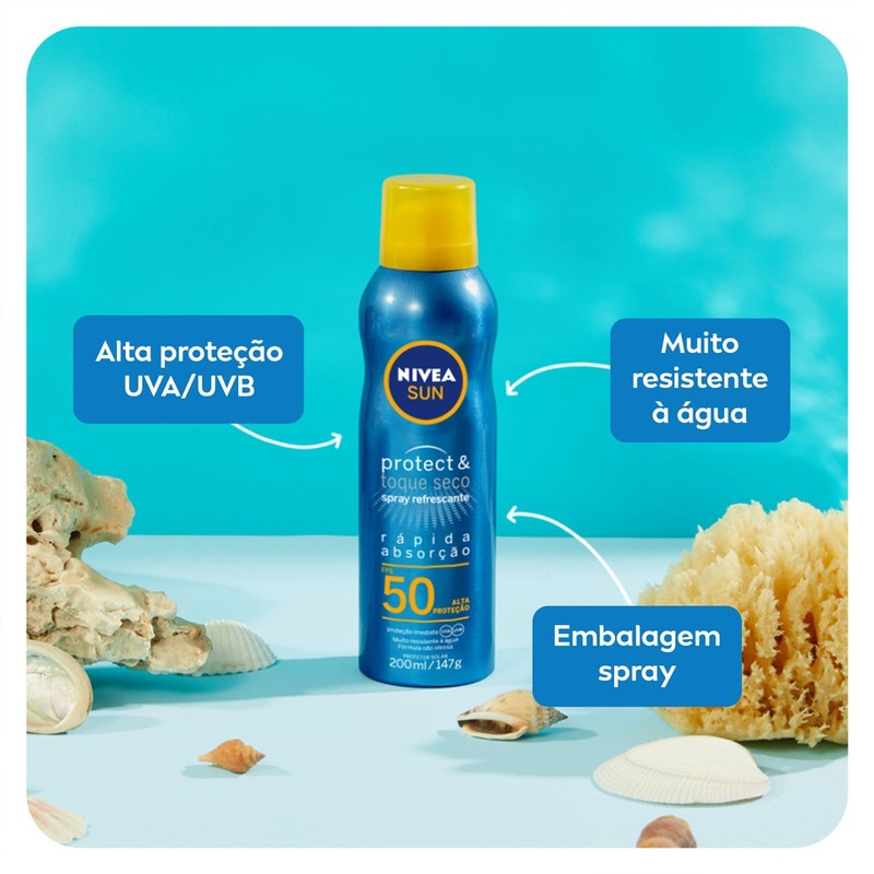 NIVEA SUN Protetor Solar Spray Protect & Toque Seco FPS 50 200ml — imagem 2 de 2