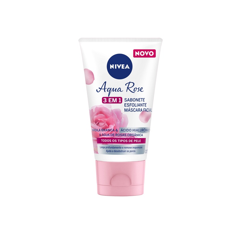 NIVEA Aqua Rose 3 em 1 150ml - Sabonete, Esfoliante e Máscara Facial - Beauty