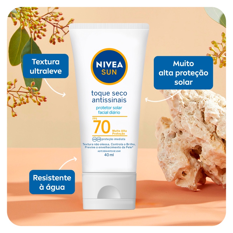 Detalhes do NIVEA SUN Protetor Solar Facial Toque Seco Antissinais FPS 70 40ml