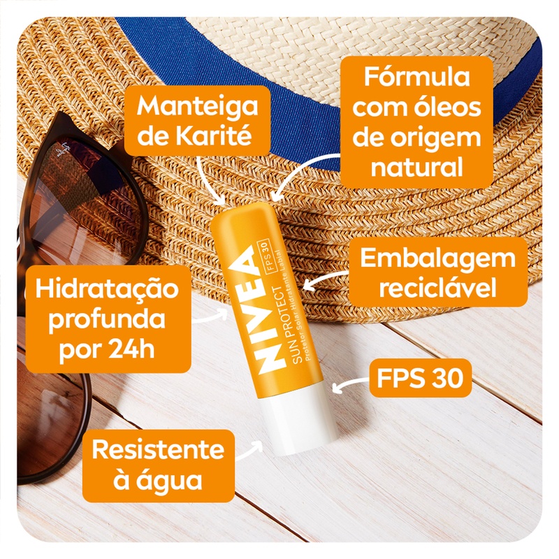 Detalhes do NIVEA Hidratante Labial Sun Protect FPS 30 4,8g