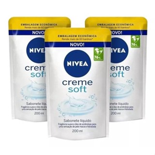 KIT NIVEA Sabonete Líquido Refil Creme Soft 200ml - 3 Unidades