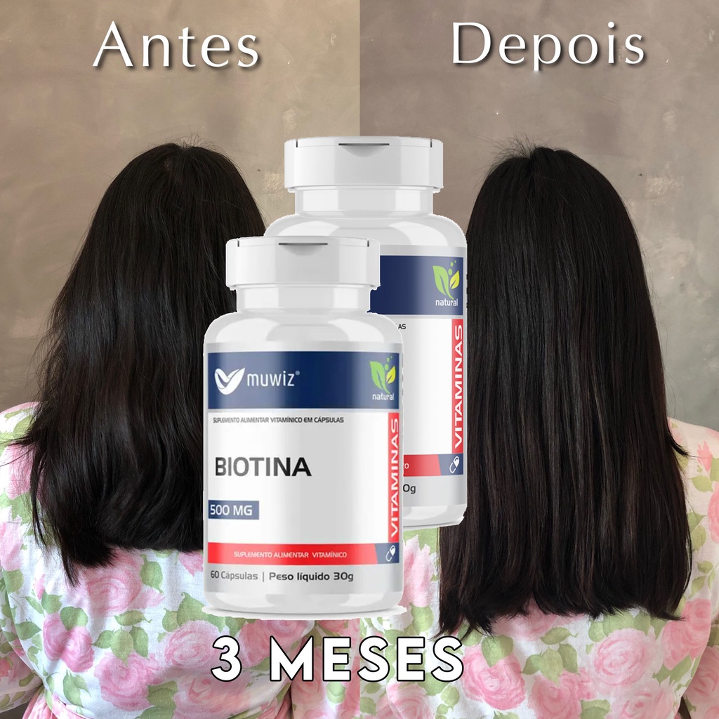 Kit 2x Biotina 500mg 120 cápsulas (total) 1 cápsula por dia Cabelo Pele e Unhas Muwiz