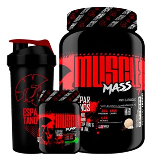 Kit Massa Hipercalórico MUSCLE MASS + Pré Treino Muscle Pump + Shaker