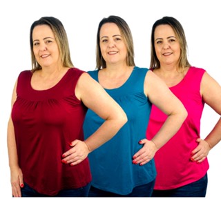 Kit 3 Blusas Feminina Bata Regata Senhora Lisa