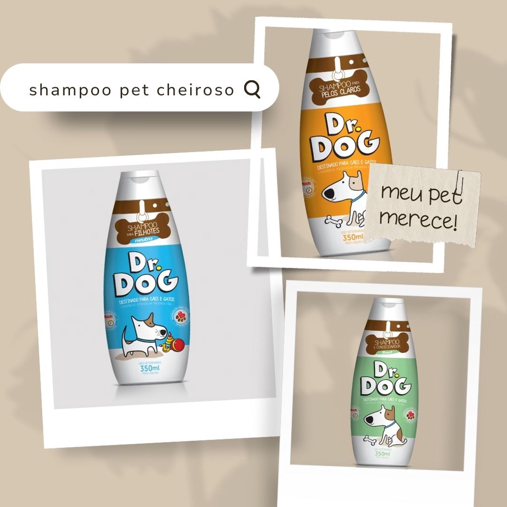 Shampoo de Cachorro Gato Cheiroso HIdratante que Não Arde os Olhos Hipoalergenico Premium Dr Dog 350ml