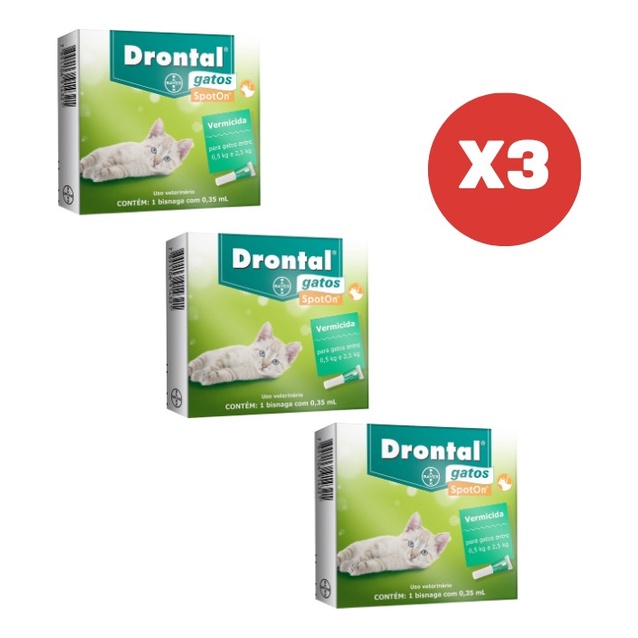 Kit 3 Drontal Spot On Cats 0,35ml para Gatos de até 2,5kg 1 Bisnaga Elanco - Pets
