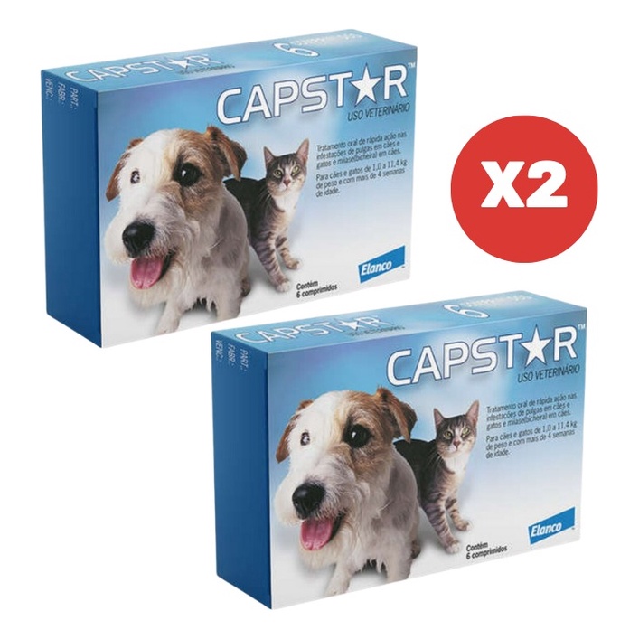 Kit 2 Capstar Antipulgas 11mg 6 Comprimidos para Cães Gatos de até 11,4kg Elanco
