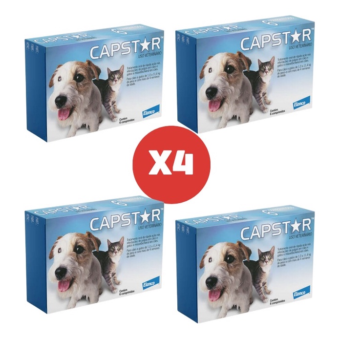 Kit 4 Capstar Antipulgas 11mg 6 Comprimidos para Cães Gatos de até 11,4kg Elanco