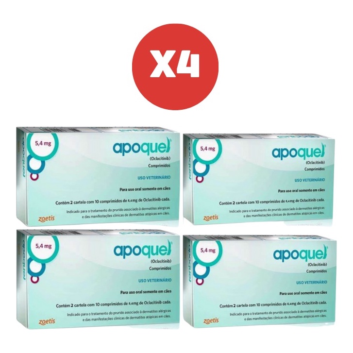 Kit 4 Apoquel 5,4mg 20 Comprimidos Dermatológico para Cães Zoetis - Pets