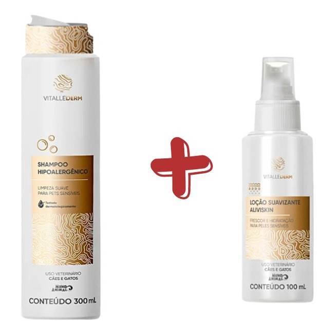 Kit Vitallederm Shampoo 300ml + Vitallederm Aliviskin Loção Suavisante 100ml em Oferta na Shopee