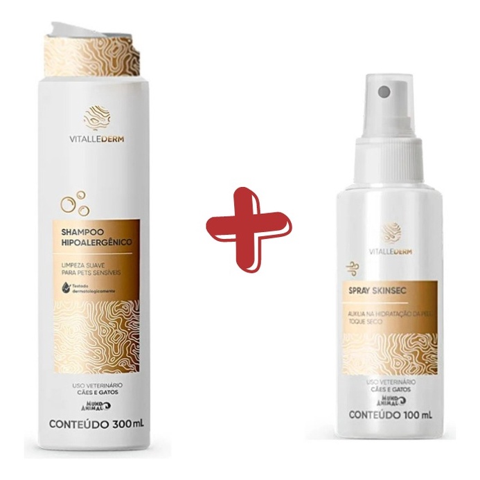 Kit Vitallederm Shampoo 300ml + Vitallerderm Skinsec Spray 100ml em Oferta na Shopee