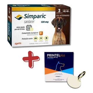 Kit Simparic Cães de 40,1 a 60kg 3 Comprimidos + Vermífugo Printel Plus e Medalha de identificação (PRINTEL PLUS CARTELA) em Oferta na Shopee