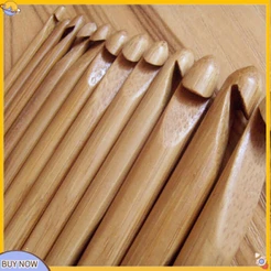 <uStuttg> 12pçs Ganchos De Crochê De Bambu Com Cabo De Madeira 3mm-10mm/Agulha De Arame Artesanato