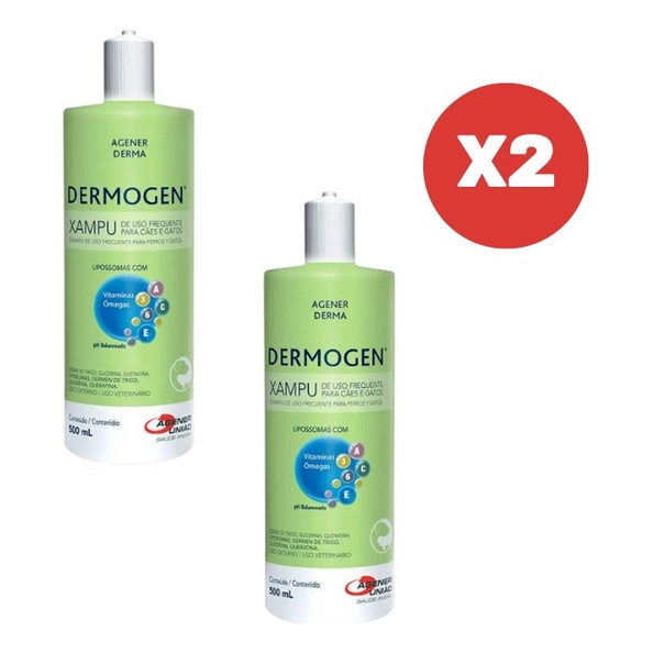 Kit 2 Dermogen Shampoo 500ml para Cães e Gatos Agener - Pets
