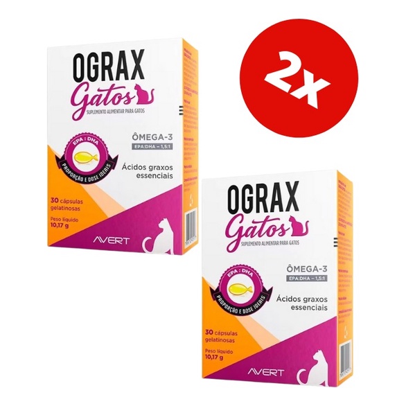 Kit 2 Ograx Gatos 30 Cápsulas Suplemento para Gatos Avert
