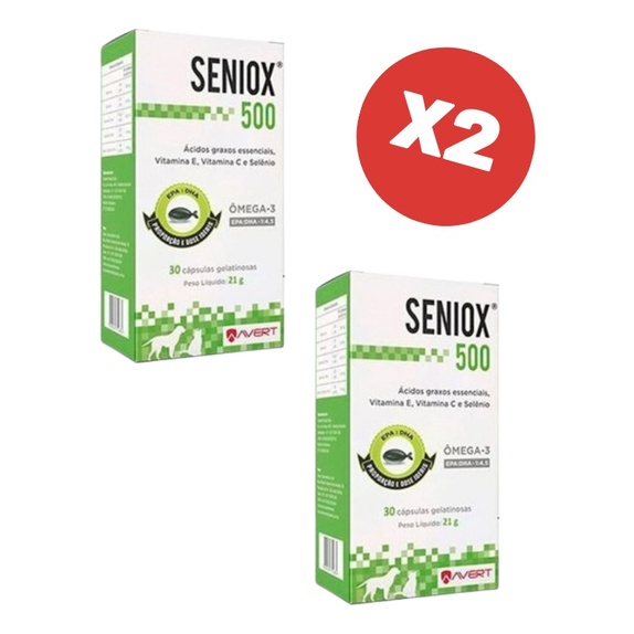Kit 2 Seniox 500mg 30 Cápsulas Suplemento para Cães e Gatos Avert - Pets