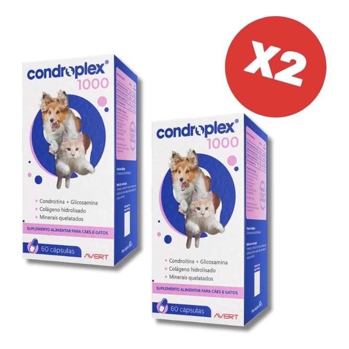 Kit 2 Condroplex 1000mg 60 Cápsulas Suplemento para Cães e Gatos Avert