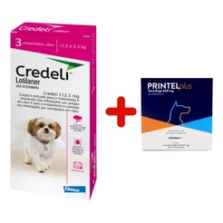 Kit Credeli Antipulgas 3 Comprimidos Cães de 2,5 a 5,5kg + Vermífugo Printel Plus 4 Comprimidos
