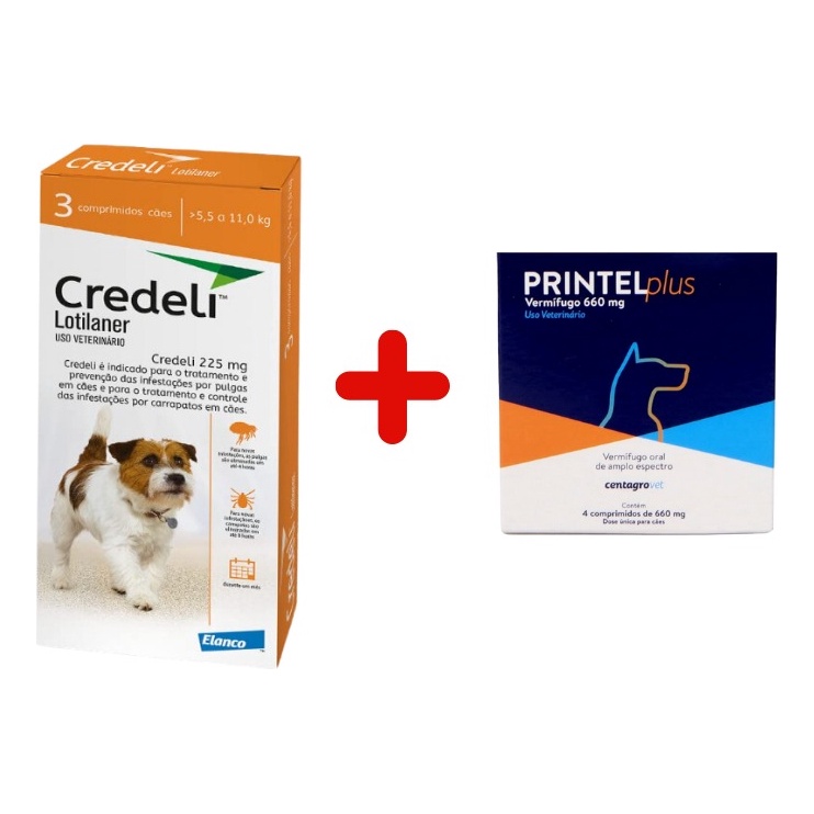 Kit Credeli Antipulgas 3 Comprimidos Cães de 5,5 a 11kg + Vermífugo Printel Plus 4 Comprimidos