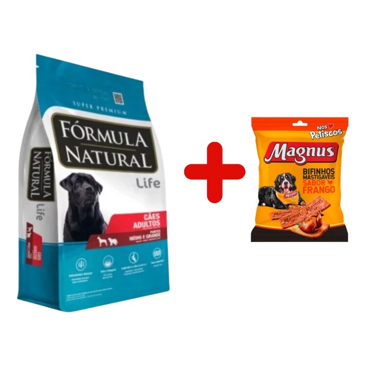 Kit Ração Fórmula Natural Life Cães Adultos Médio Grande 15kg + Magnus Bifinhos Frango 500g em Oferta na Shopee