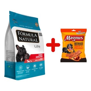 Kit Ração Fórmula Natural Life Cães Adultos Mini Pequeno 15kg + Magnus Bifinhos Frango 500g em Oferta na Shopee