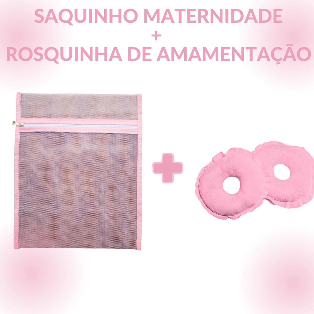 Kit 6 Saquinhos de Maternidade Organizador de Mala e Viagem de Filó 30 x35 + Rosquinha de Amamentação 1 PAR 2 UNIDADES Protetores Várias Cores