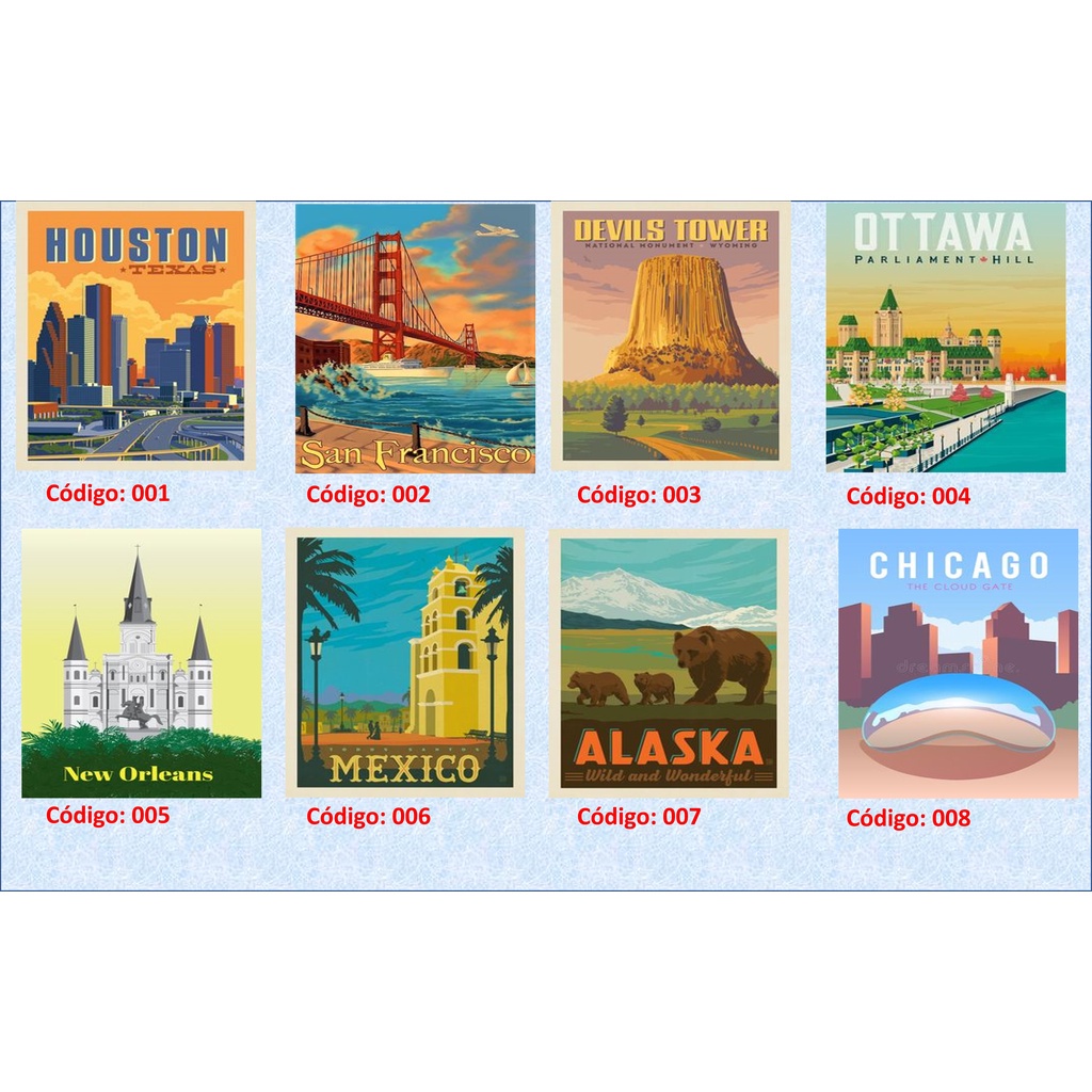 Card Países - América do Norte - EUA, Canadá e México - Placa decorativa em MDF