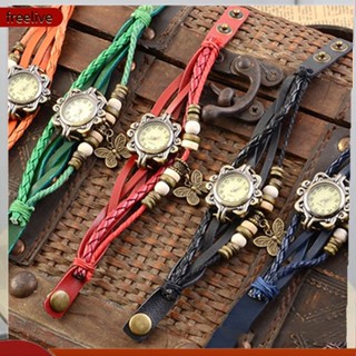 (freelive) Relógio De Pulso Feminino Casual Vintage Multi-Camadas E Borboleta Em Couro Sintético