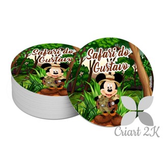 30 Adesivos Redondo Personalizados 4cm Mickey Safari