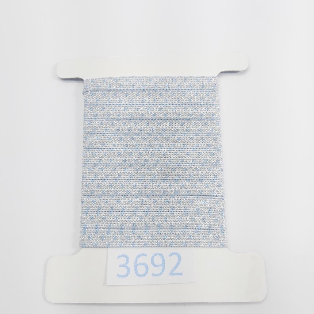 10 metros Elástico Lurex Especial 7mm Poá Branco Azul Claro 3692 010 284A30