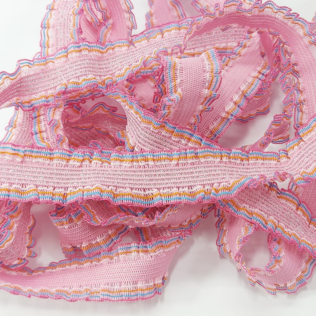 10 m Elastico Decorado Frufru Duplo com Lurex 15mm    Rosa Claro   3517010 - 380SA